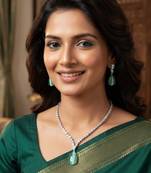 Pista green rhodium-plated agate stone necklace set with earrings