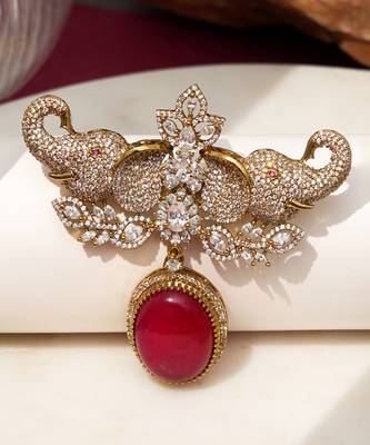 Gold plated red stone elephant head brooch 1