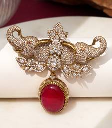 Gold plated red stone elephant head brooch