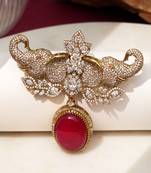 Gold plated red stone elephant head brooch