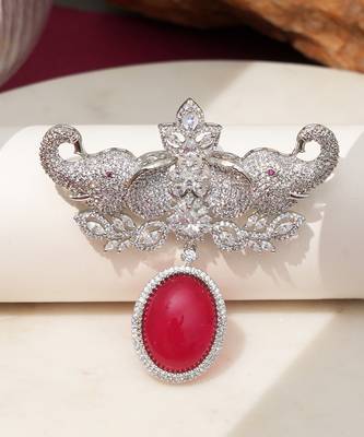 Rhodium plated ruby red stone elephant head brooch 2
