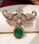 Gold plated emerald green stone elephant head brooch