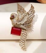 Gold plated ruby red stone bird motif brooch