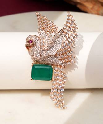 Gold plated green stone bird motif brooch 1