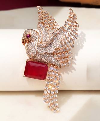 Gold plated red stone bird motif brooch 1