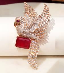 Gold plated red stone bird motif brooch