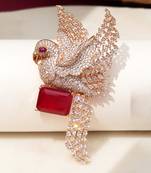 Gold plated red stone bird motif brooch