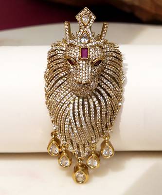 Gold plated purple stone lion head brooch 1