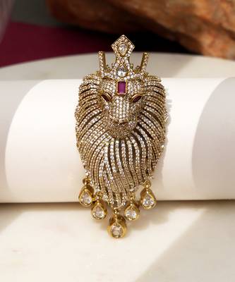 Gold plated purple stone lion head brooch 2