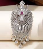 Silver plated purple stone lion head brooch