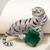 Silver plated green stone crouching tiger brooch