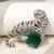 Silver plated green stone crouching tiger brooch