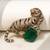 Gold plated green stone crouching tiger brooch