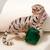Gold plated emerald green stone crouching tiger brooch
