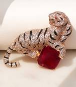 Gold plated red stone crouching tiger brooch