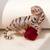 Gold plated red stone crouching tiger brooch