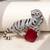 Silver plated red stone crouching tiger brooch