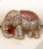 Gold plated red stone royal elephant brooch