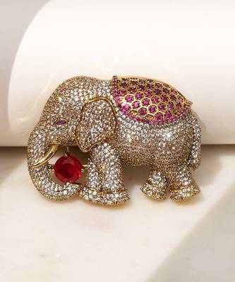 Gold plated red stone royal elephant brooch 2
