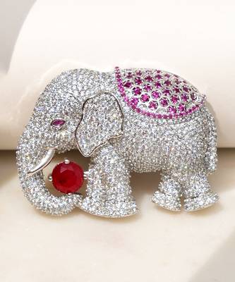 Silver plated red stone royal elephant brooch 1