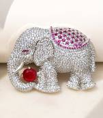 Silver plated red stone royal elephant brooch