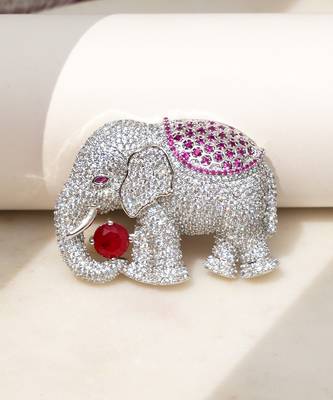 Silver plated red stone royal elephant brooch 2