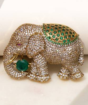 Gold plated emerald green stone royal elephant brooch 1