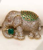 Gold plated emerald green stone royal elephant brooch