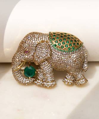 Gold plated emerald green stone royal elephant brooch 2