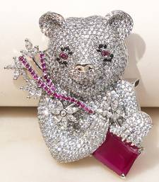 Silver plated purple stone bear motif brooch