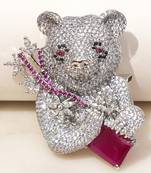 Silver plated purple stone bear motif brooch