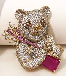 Gold plated purple stone bear motif brooch