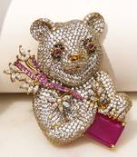 Gold plated purple stone bear motif brooch
