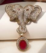Gold plated ruby red stone twin elephant brooch