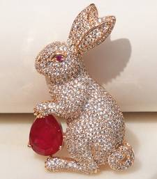 Gold plated ruby red stone rabbit motif brooch