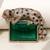 Gold plated emerald green stone crouching leopard brooch