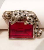 Gold plated ruby red stone crouching leopard brooch