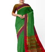 Leaf green checked saree with wine border