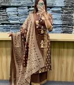 Women's Cotton Printed Kurta Pant with Dupatta Set – Brown