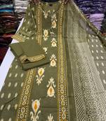 Women's Cotton Printed Kurta Pant with Dupatta -Green