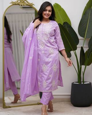 Women's Cotton Embroidered Kurta Pant with Dupatta Set 1