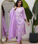 Women's Cotton Embroidered Kurta Pant with Dupatta Set