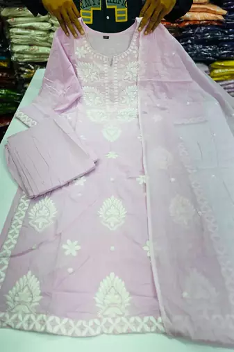Women's Cotton Embroidered Kurta Pant with Dupatta Set