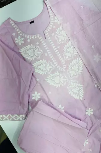 Women's Cotton Embroidered Kurta Pant with Dupatta Set
