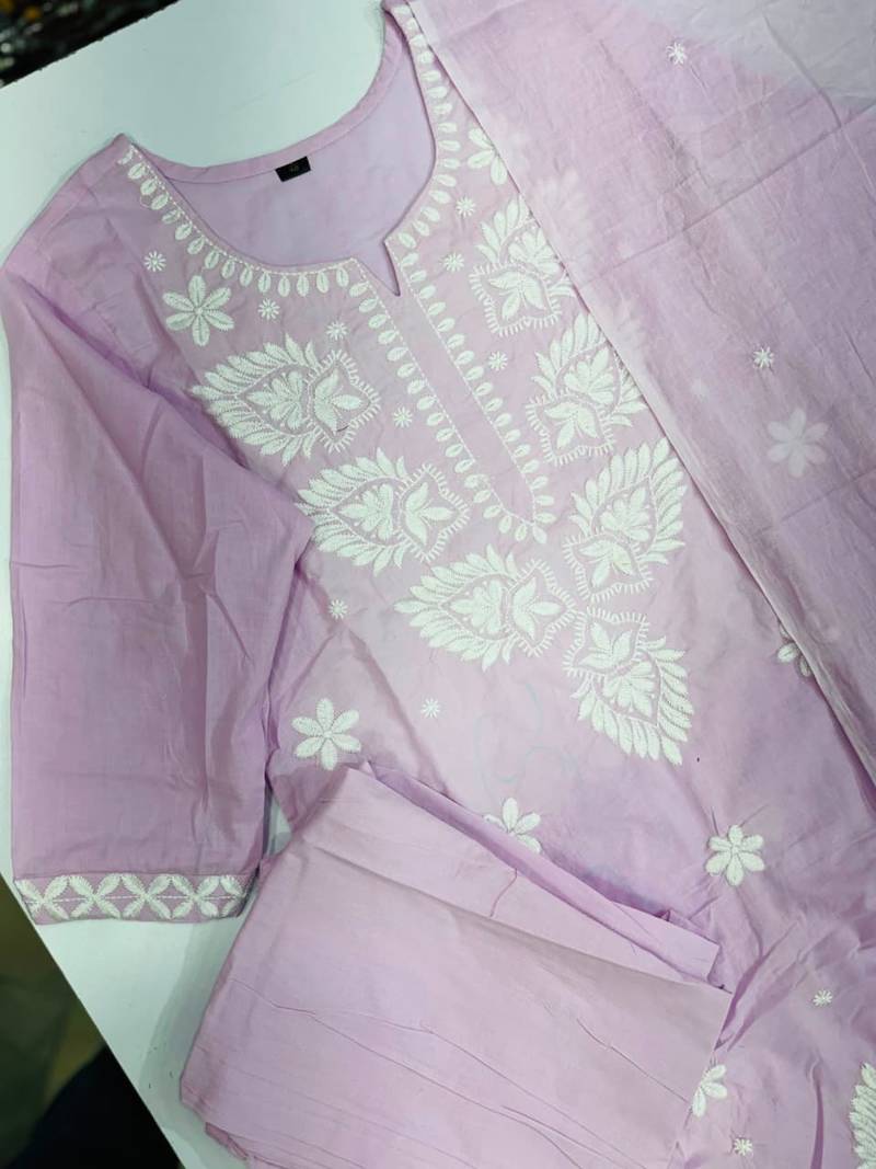 Women's Cotton Embroidered Kurta Pant with Dupatta Set