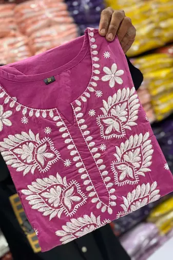 Women's Cotton Embroidered Kurta Pant with Dupatta -Onion Pink