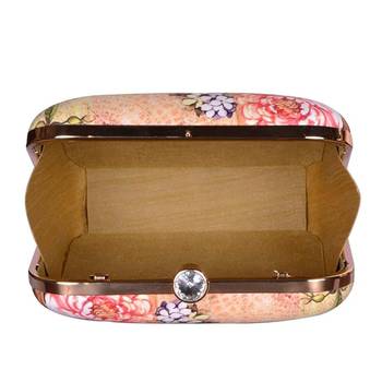 Beige based floral and bird printed clutch bag for women with detachable chain strap 3