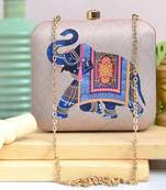 Pink & blue royal elephant box clutch purse with detachable strap chain