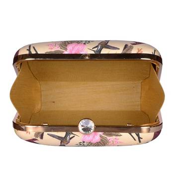 Beige flower & birds print hand clutch for women & girls 3