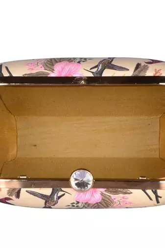 Beige flower & birds print hand clutch for women & girls